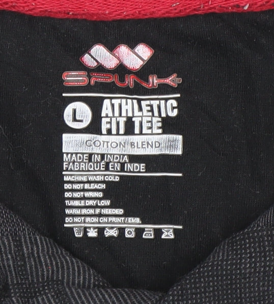 Spunk Men's Black Geometric Cotton Blend Polo Shirt L Athletic Fit