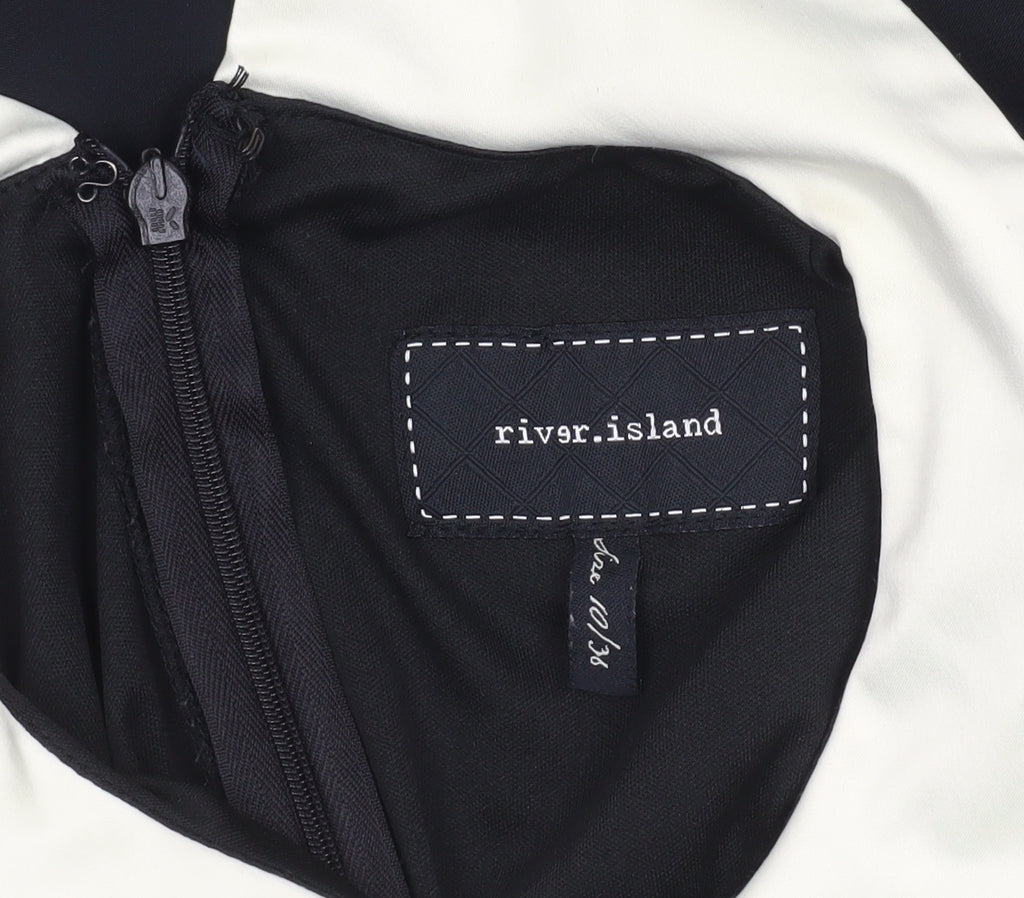 River Island Women’s Black Polka Dot Shift Dress Size 10 Long Sleeve Collared