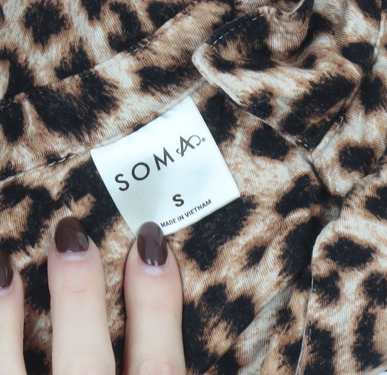 Soma Women’s Brown Leopard Print Button-Up Long Sleeve Shirt S