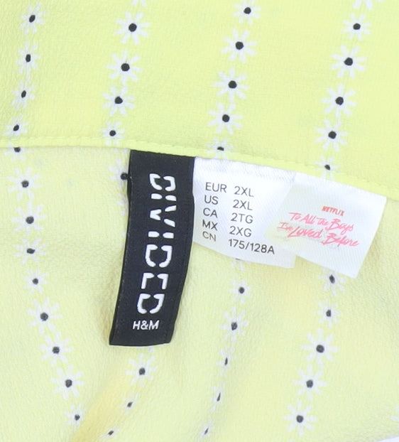 H&M Divided Yellow Floral Mini Dress Women’s Size 18 Short Sleeve Button Stretch
