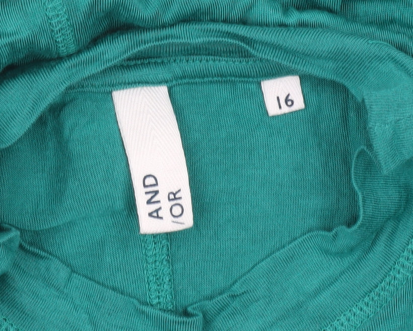 AND/OR Women’s Green Relaxed Fit Long Sleeve Viscose T-Shirt Size 16