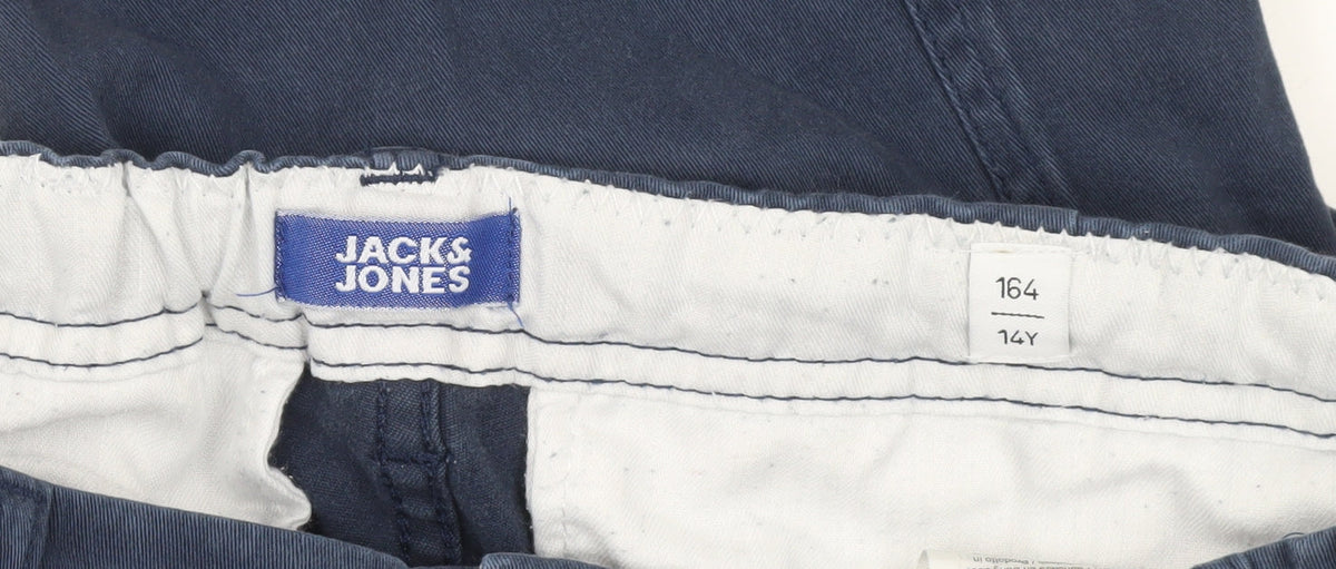 Jack & Jones Boys Blue Cargo Trousers 14 Years Cotton Blend Elastic Waist