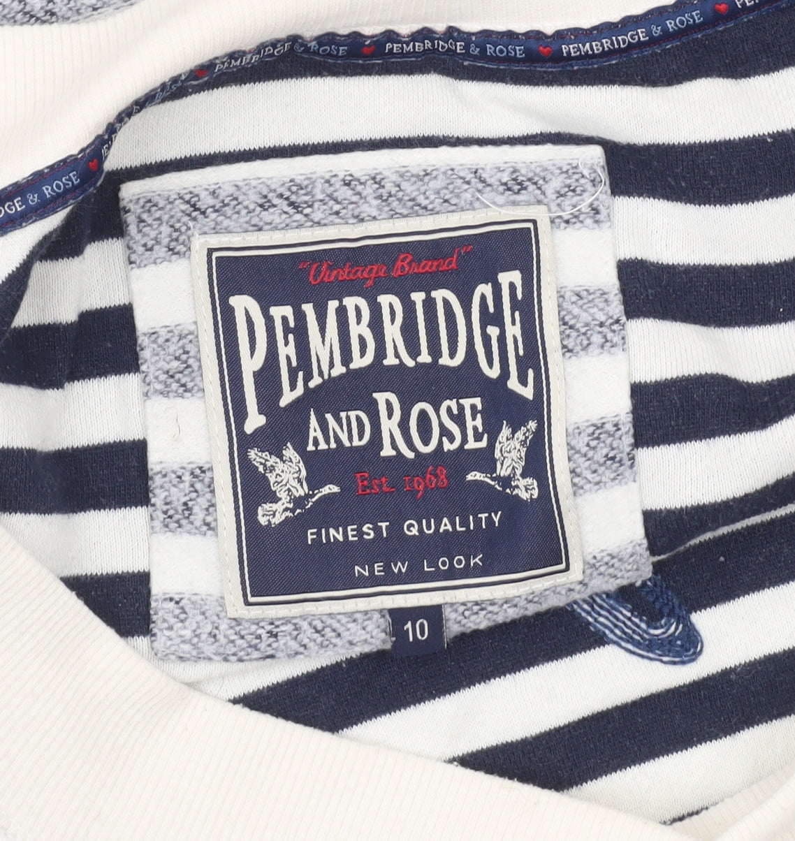 New Look Pembridge & Rose Blue White Striped Boat Neck Sweatshirt Size 10