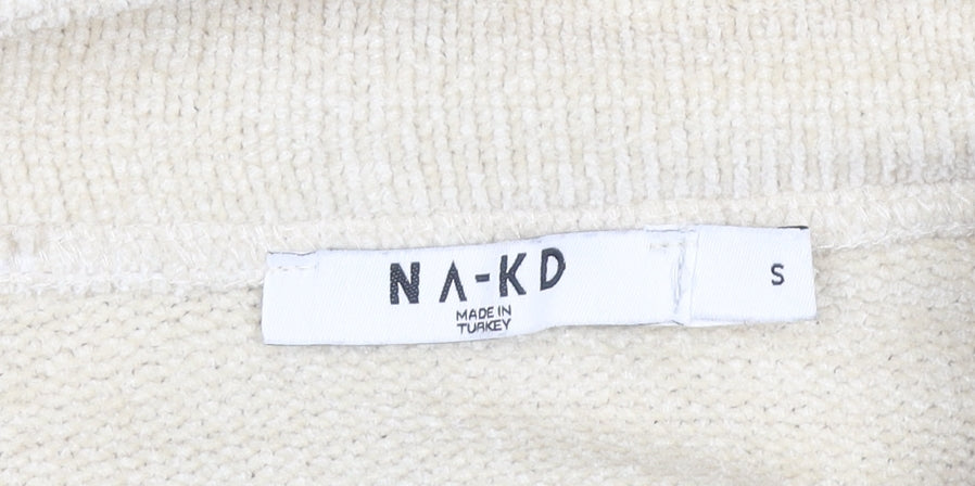 NA-KD Women Beige Half Zip Ribbed Sweatshirt Size S