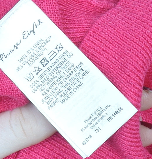 Phase Eight Women's Pink Linen Blend V-Neck Short Sleeve Wrap Blouse Size L
