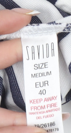 Savida Women’s Blue Striped Short Sleeve Ruffle T-Shirt Size 12