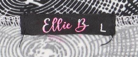 Elle B Women's Black Geometric V-Neck 3/4 Sleeve Tunic Top Size L