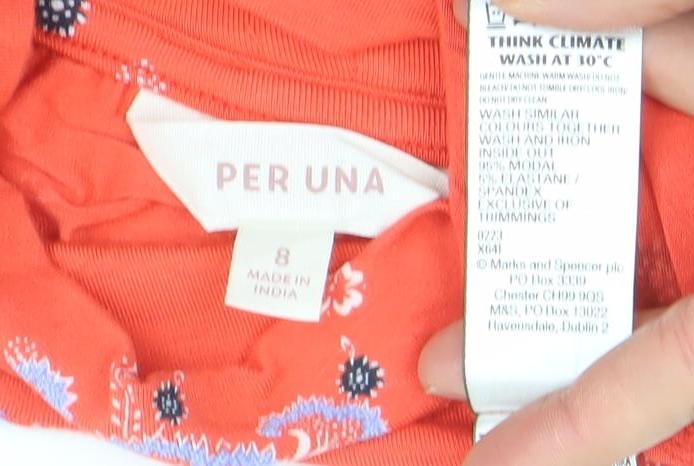 Per Una Women’s Orange Floral Roll Neck Long Sleeve Blouse Size 8
