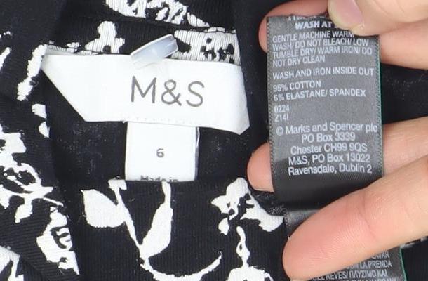 Marks and Spencer Women’s Black Floral Roll Neck Long Sleeve T-Shirt Size 6