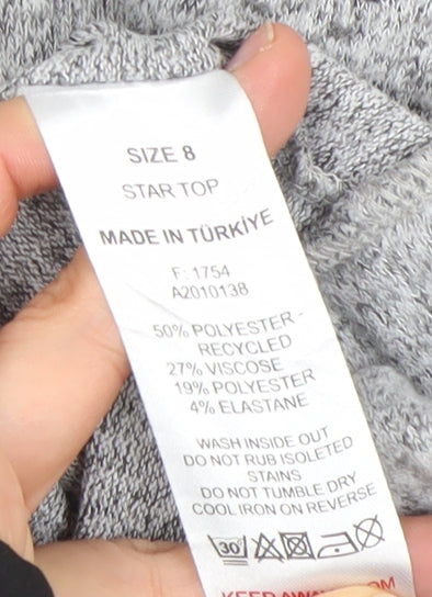 Mauvette Women's Grey Star Knit Jumper Size 8 Crew Neck Pullover
