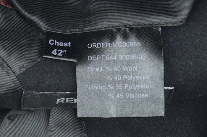 Remus Uomo Men's Black Wool Blend 42in Classic Long Overcoat