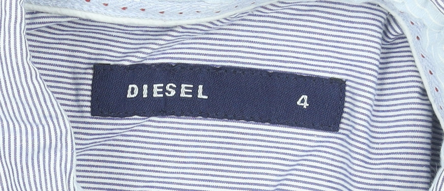 Diesel Men's Blue Striped Long Sleeve Cotton Button-Up Shirt L