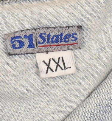 51 States Womens Blue Denim Jacket Size 2XL Frayed Button Casual