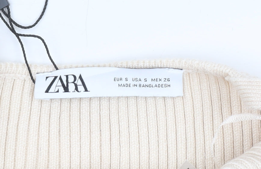 Zara Women Beige Ribbed Knit Button Camisole Tank Top Size S