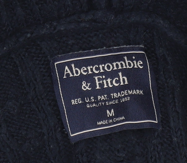 Abercrombie & Fitch Women's Black Cable-Knit Hooded Jumper Size M