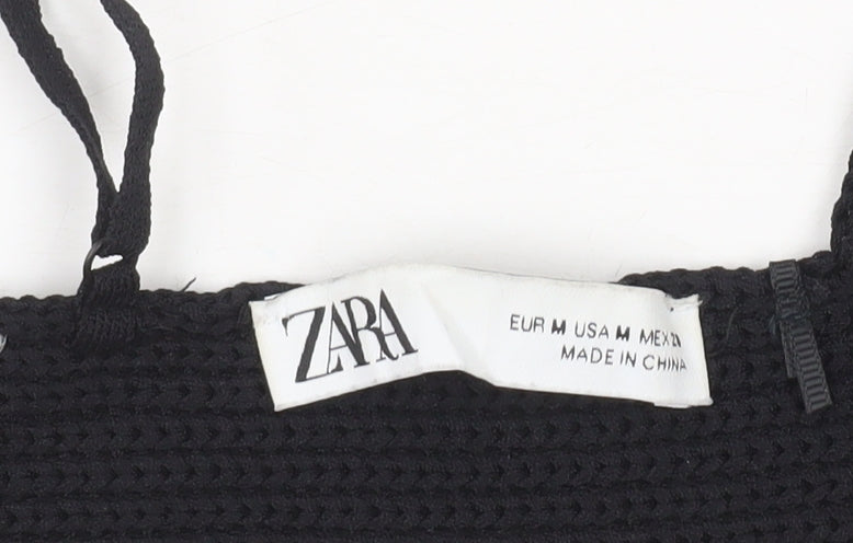 Zara Women’s Black Knit Camisole Tie Wrap Crop Top Size M