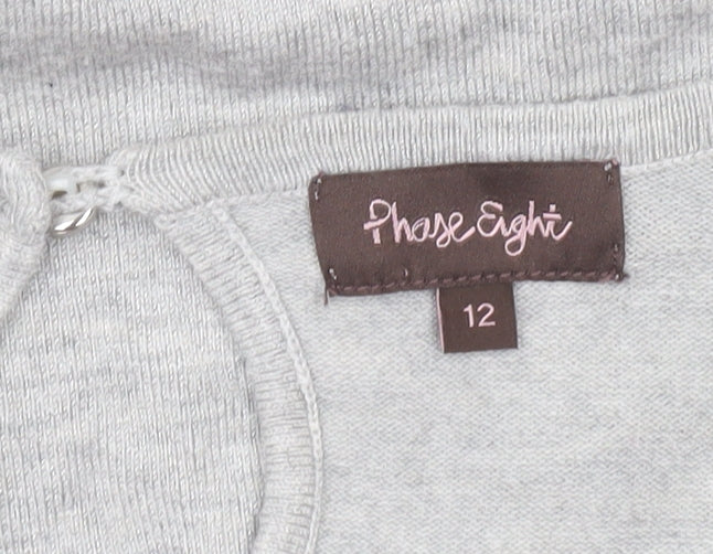 Phase Eight Women’s Grey Beaded Round Neck Short Sleeve Pullover Jumper Size 12