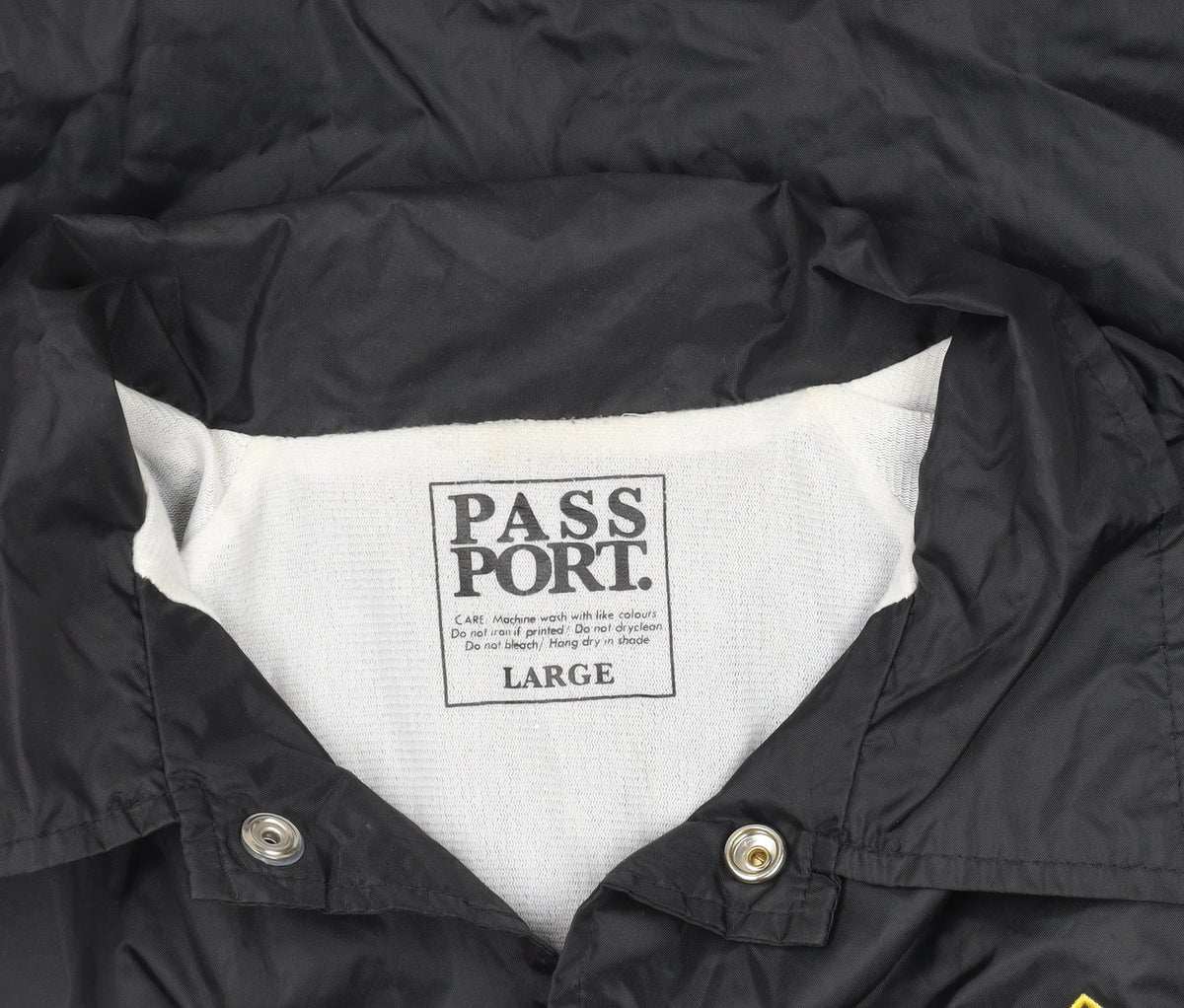 PASS PORT Women's Black Nylon Coach Jacket Size L Embroidered Logo