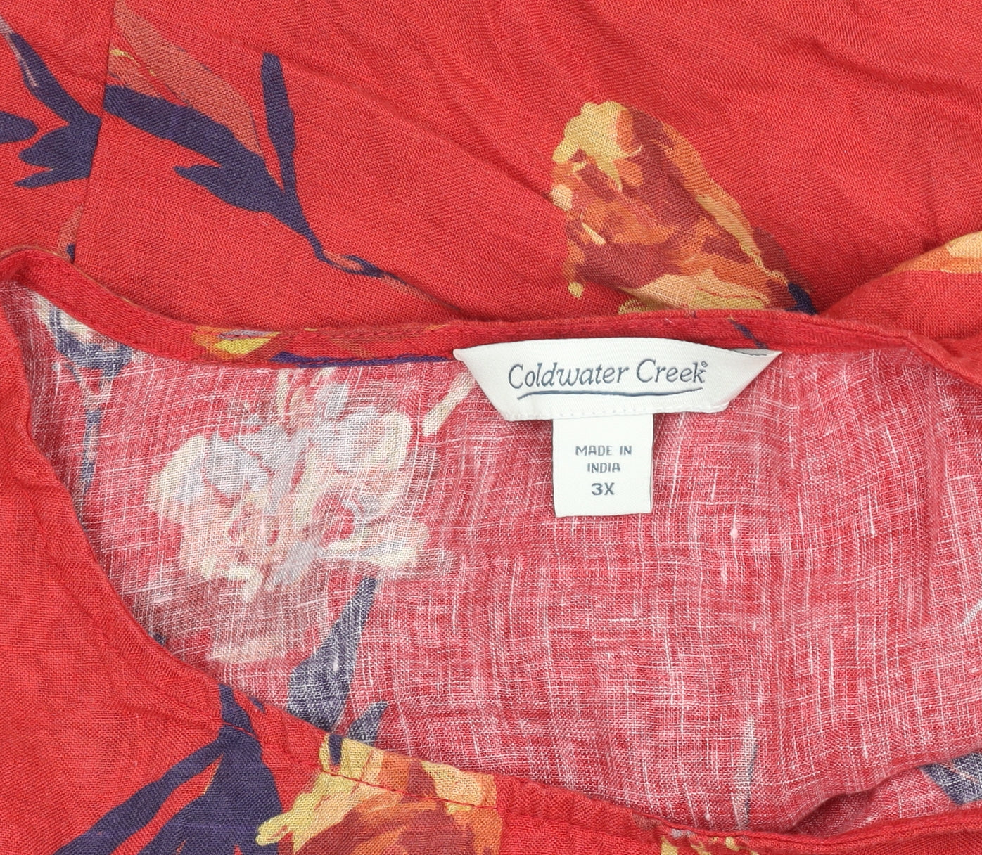 Coldwater Creek Womens Red Floral Linen Tunic Blouse 3XL Relaxed Fit