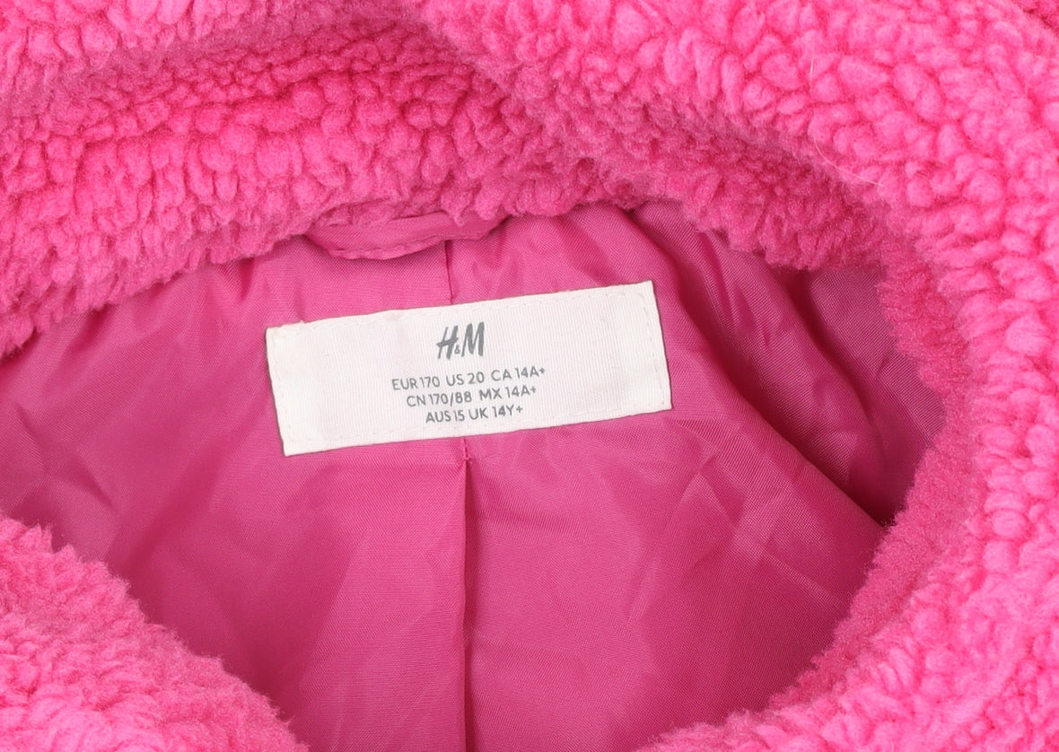 H&M Teens Pink Fleece Lined Button Up Jacket Size 14