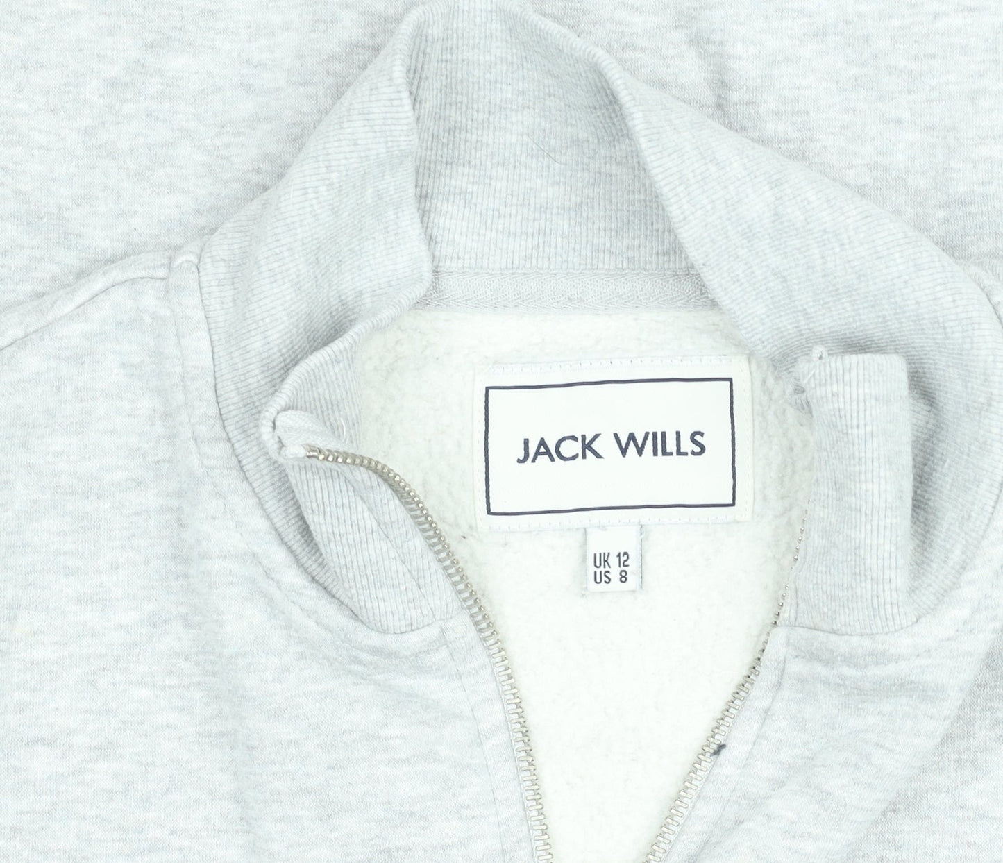 Jack Wills Women's Grey 1/4 Zip Sweatshirt UK 12 Cotton Blend Fleece Lined