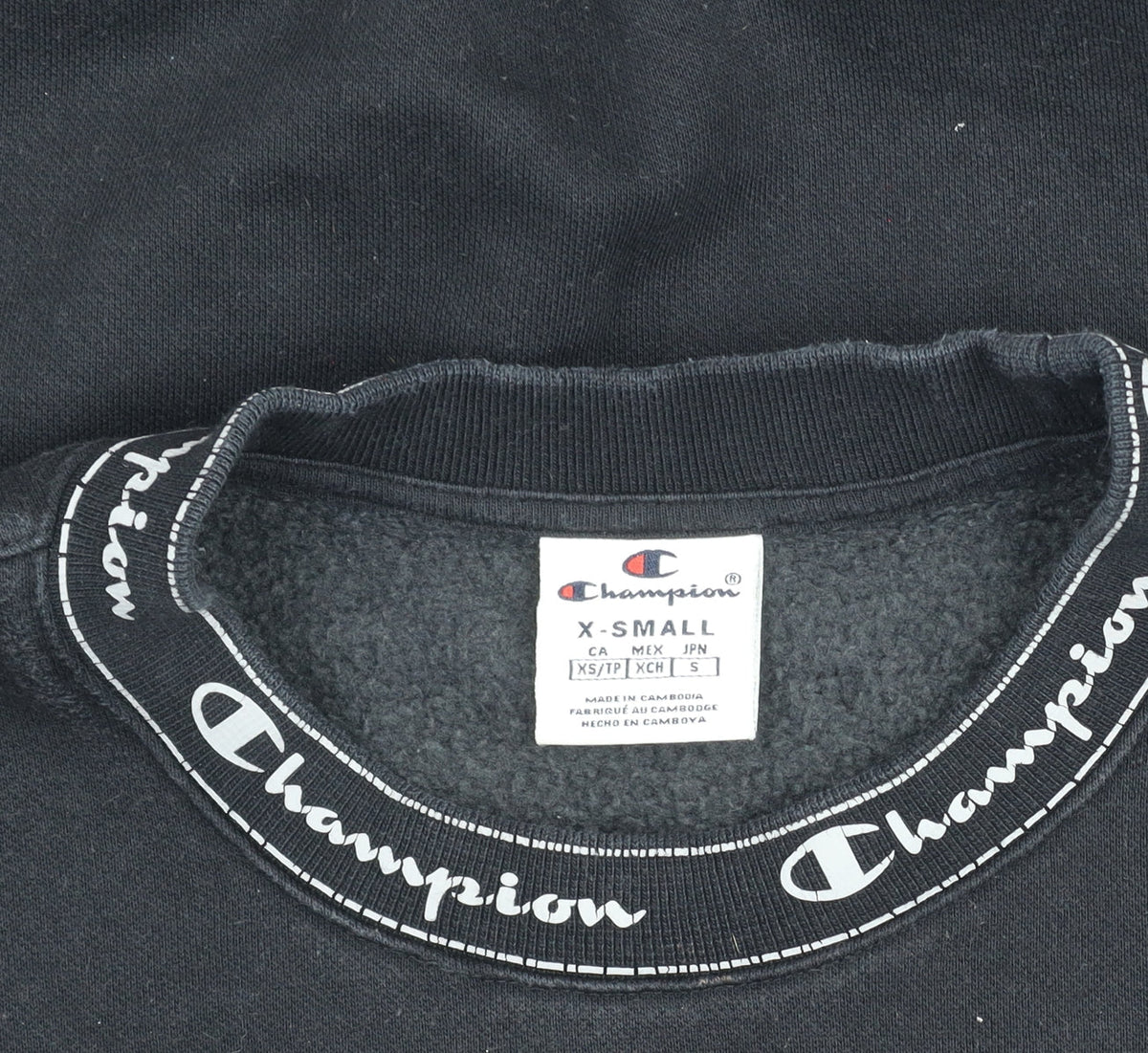 Champion Women Black XS Pullover Sweatshirt Crew Neck Logo Fleece