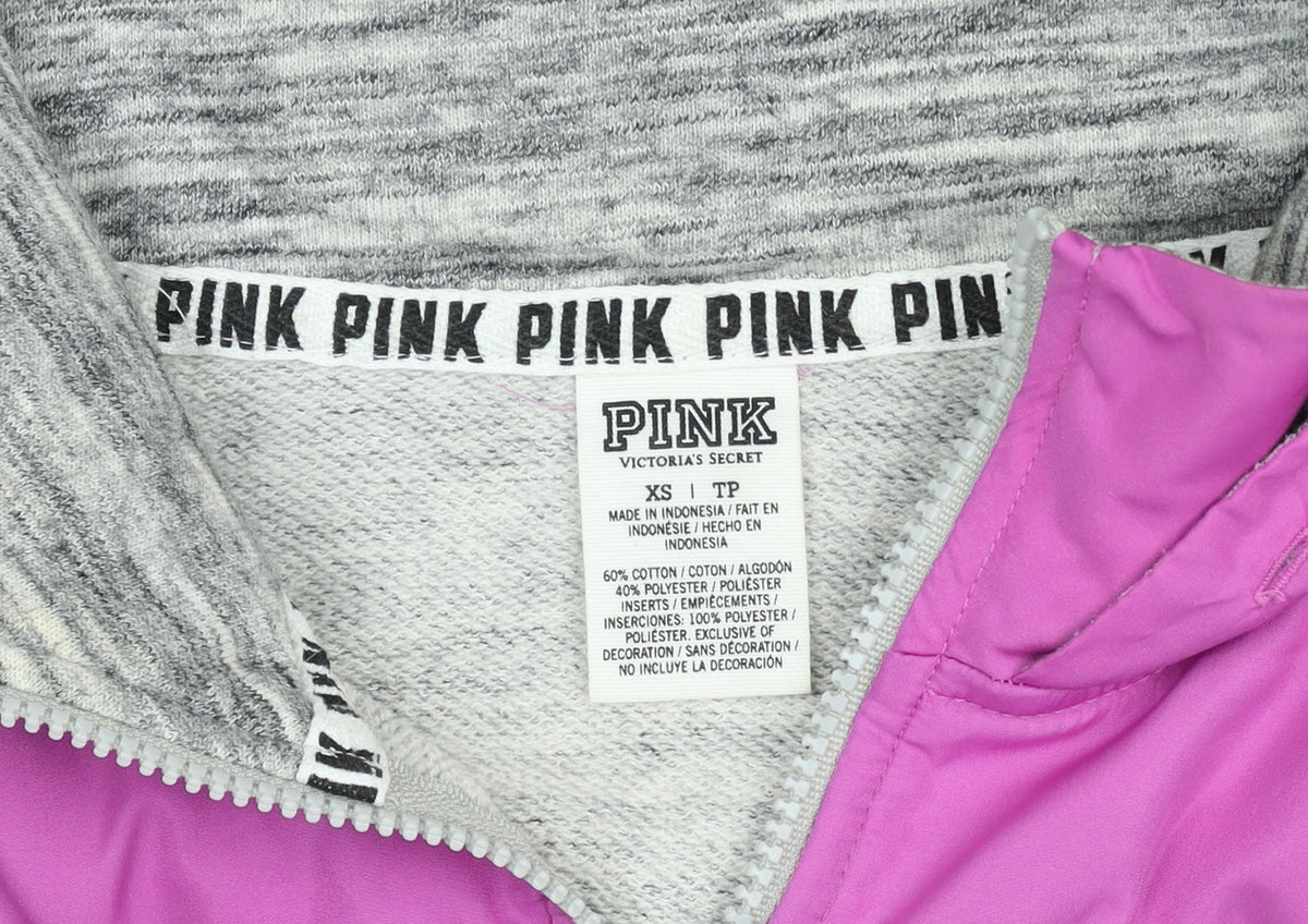 Victoria's Secret PINK Women's Grey & Pink 1/4 Zip Hooded Sweatshirt XS