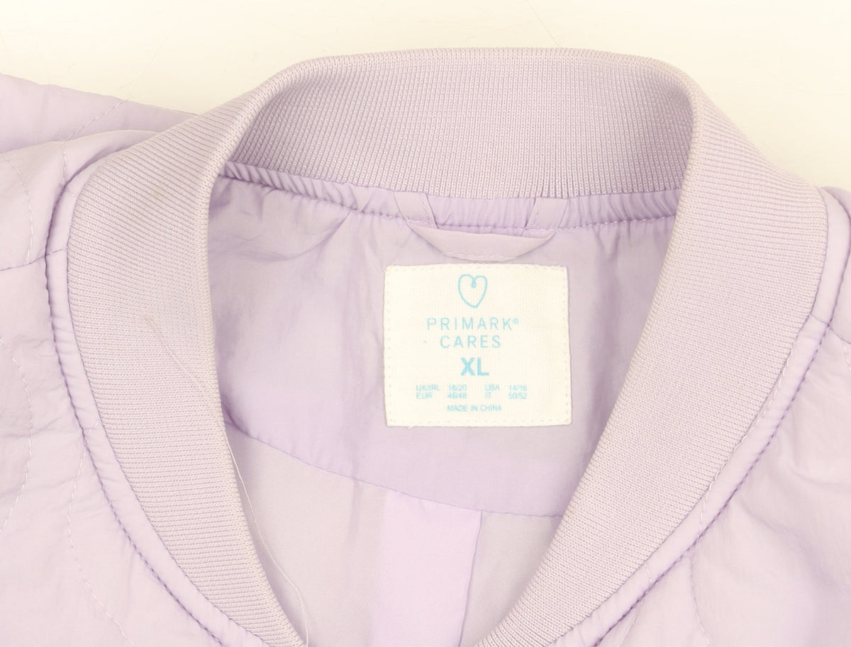 Primark Women Purple Quilted Bomber Jacket XL Full Zip Casual