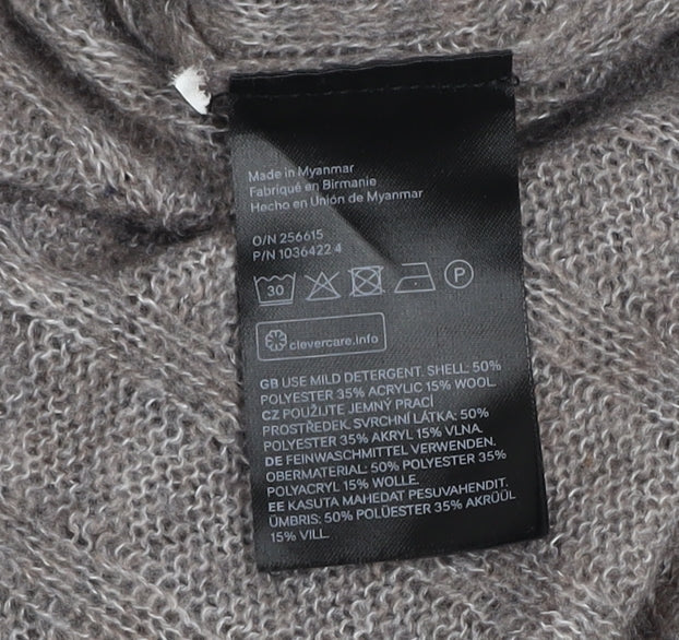 H&M Womens Grey Roll Neck Knit Jumper Size 16 Long Sleeve Warm