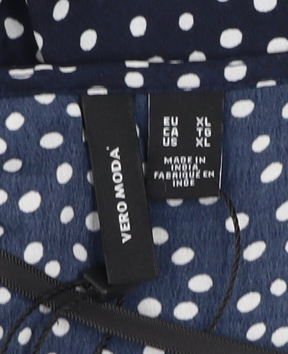 VERO MODA Women Blue Polka Dot Midi Wrap Dress Size XL