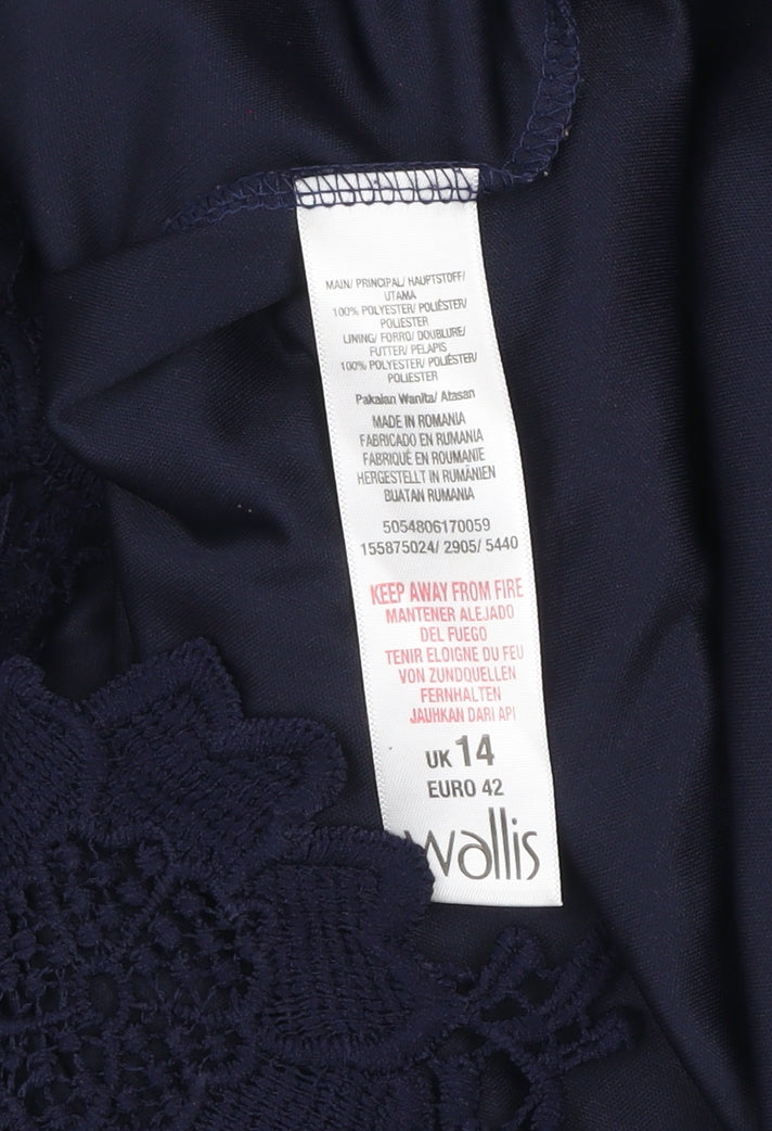 Wallis Women's Blue Lace Shift Dress Size 14 Sleeveless Knee Length