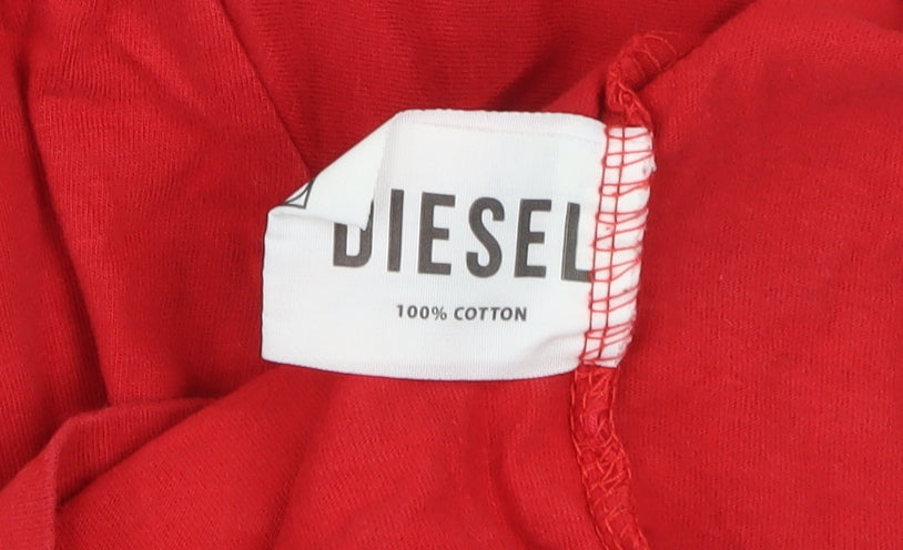Diesel Men's Red Cotton Crew Neck Short Sleeve T-Shirt M