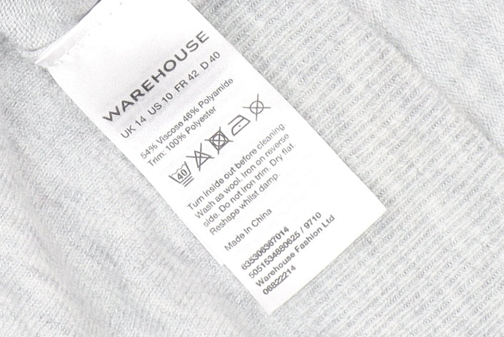 Warehouse Women’s Grey Sequin Shoulder Long Sleeve Jersey Top UK 14