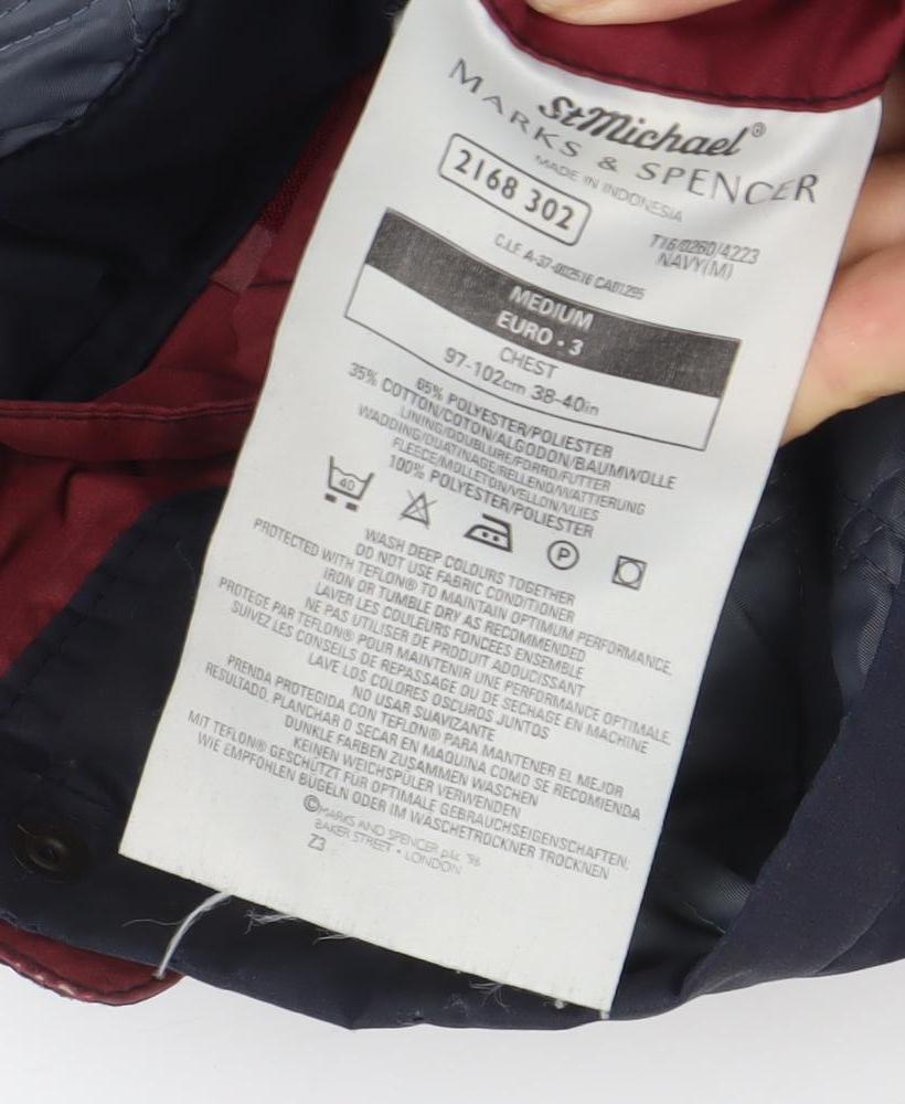 Marks & Spencer Men's Blue Mid-Length Parka Coat Size M