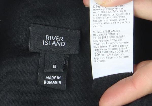 River Island Women’s Black One Shoulder Ruffle Bodycon Dress Size 8