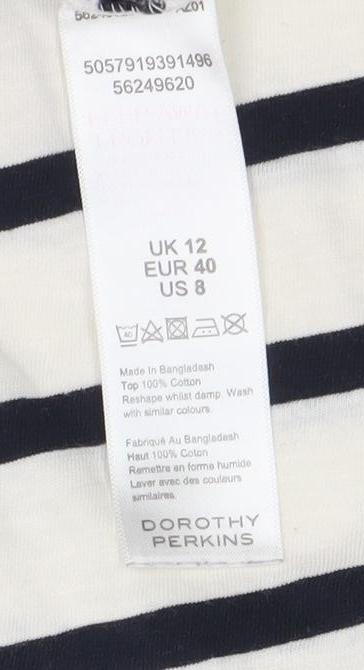 Dorothy Perkins Women’s White Striped Cotton T-Shirt Size 12