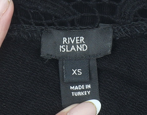 River Island Womens Black Lace Trim Pullover Sweatshirt XS