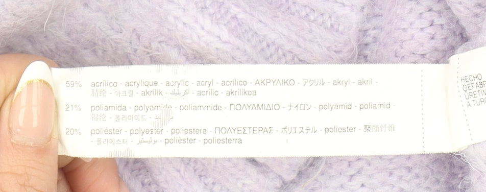 Bershka Women’s Purple Mock Neck Open-Knit Jumper Size 12