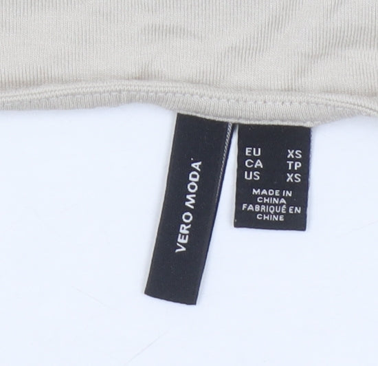 Vero Moda Womens Beige Boat Neck Basic T-Shirt XS Cotton Blend