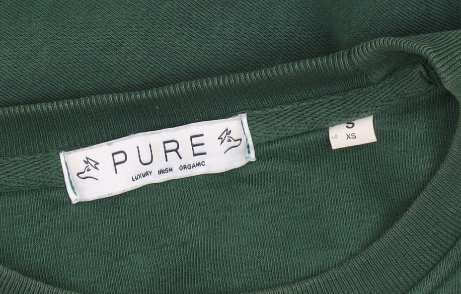 PURE Women’s Green Crew Neck Pullover Sweatshirt Size S Organic Cotton