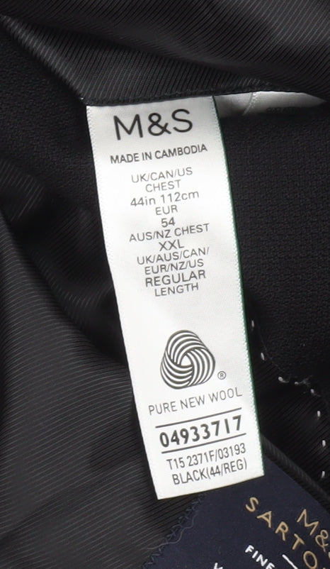 Marks & Spencer Men's Black 44R Wool Regular Fit Blazer Jacket