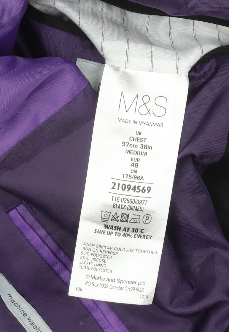 Marks & Spencer Men’s Black 38 Regular Fit Two Button Blazer