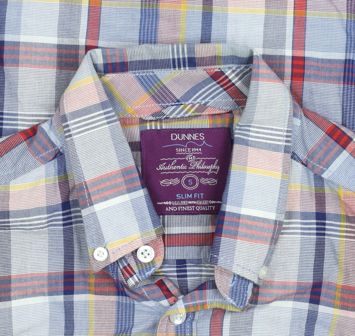 Dunnes Men’s Multicoloured Check Short Sleeve Slim Fit Shirt Size S