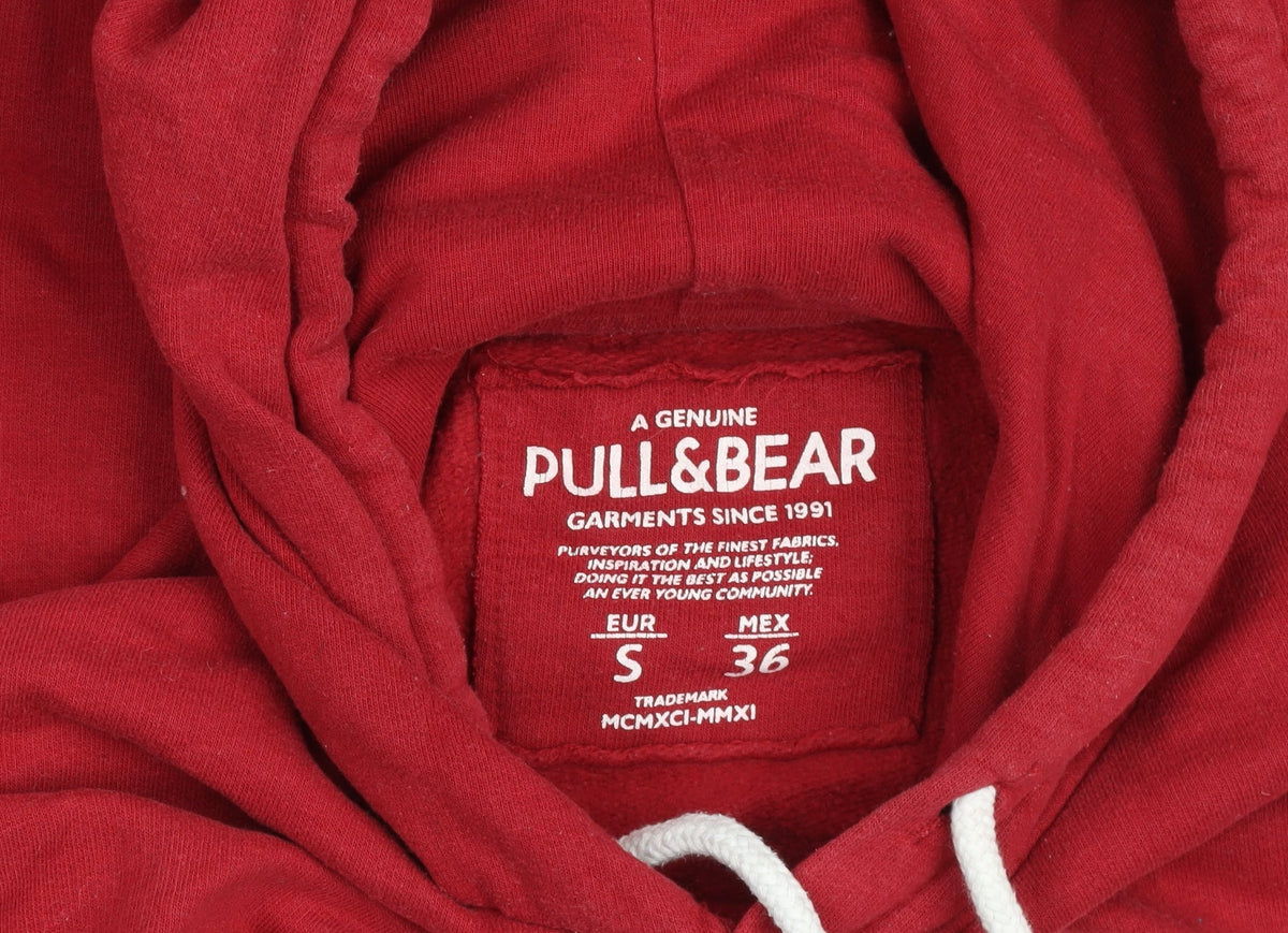 Pull&Bear Women's Red Hoodie Size Small Pullover Graphic 1991 Cotton Blend