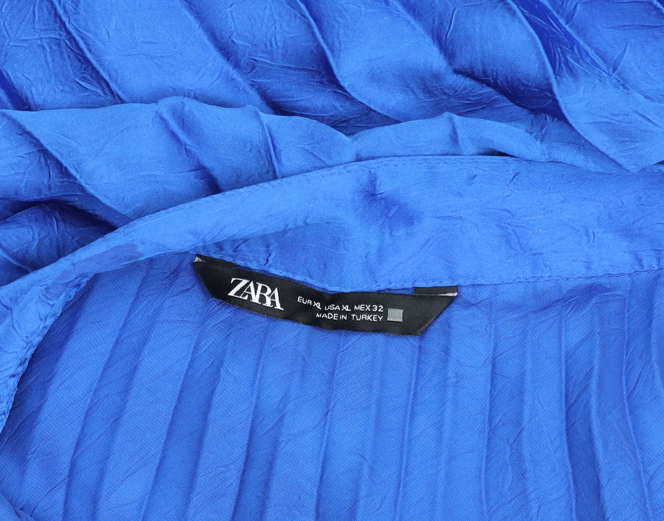 Zara Women Blue Pleated Midi Skirt XL Polyester Satin Zip
