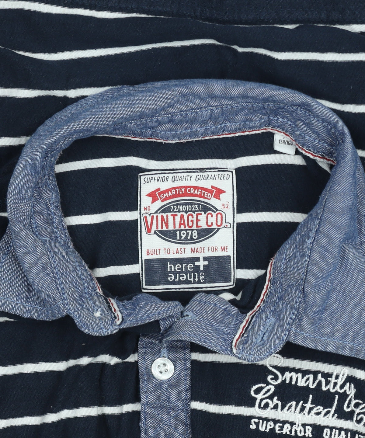 Here & There Vintage Co Navy Striped Long Sleeve Shirt Mens Size L