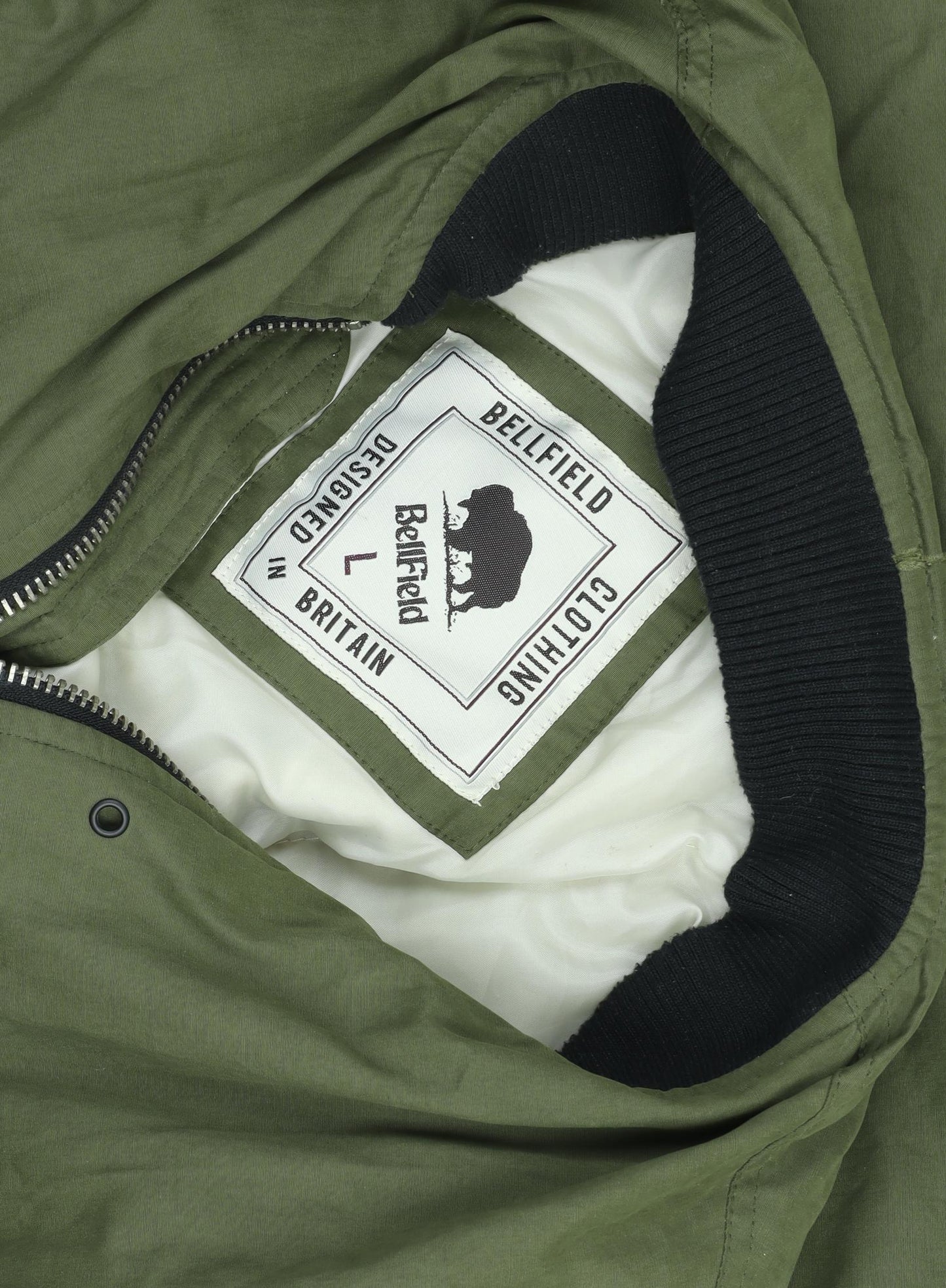 Bellfield Men's Green Bomber Jacket L Full Zip Casual Padded Coat