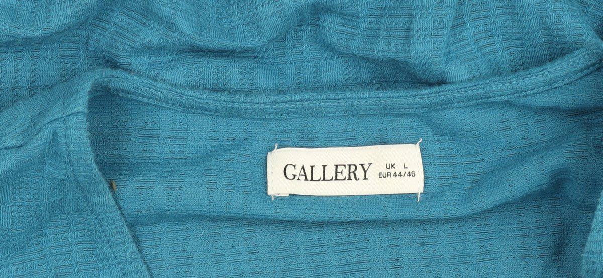 Gallery Women's Blue Cropped Puff Sleeve V-Neck Blouse Size L