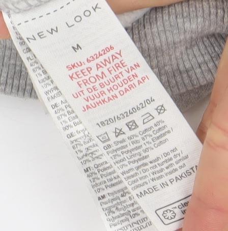 New Look Men's Grey Pullover Hoodie M Regular Fit with Pocket