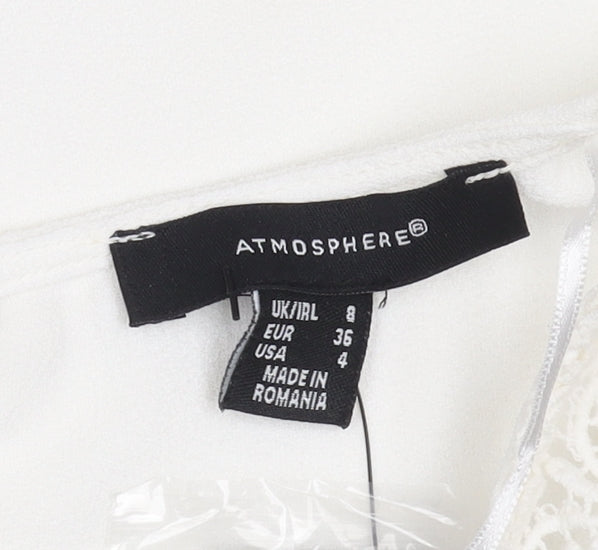 Atmosphere Women Ivory Crochet Sleeve Chiffon Blouse Size 8